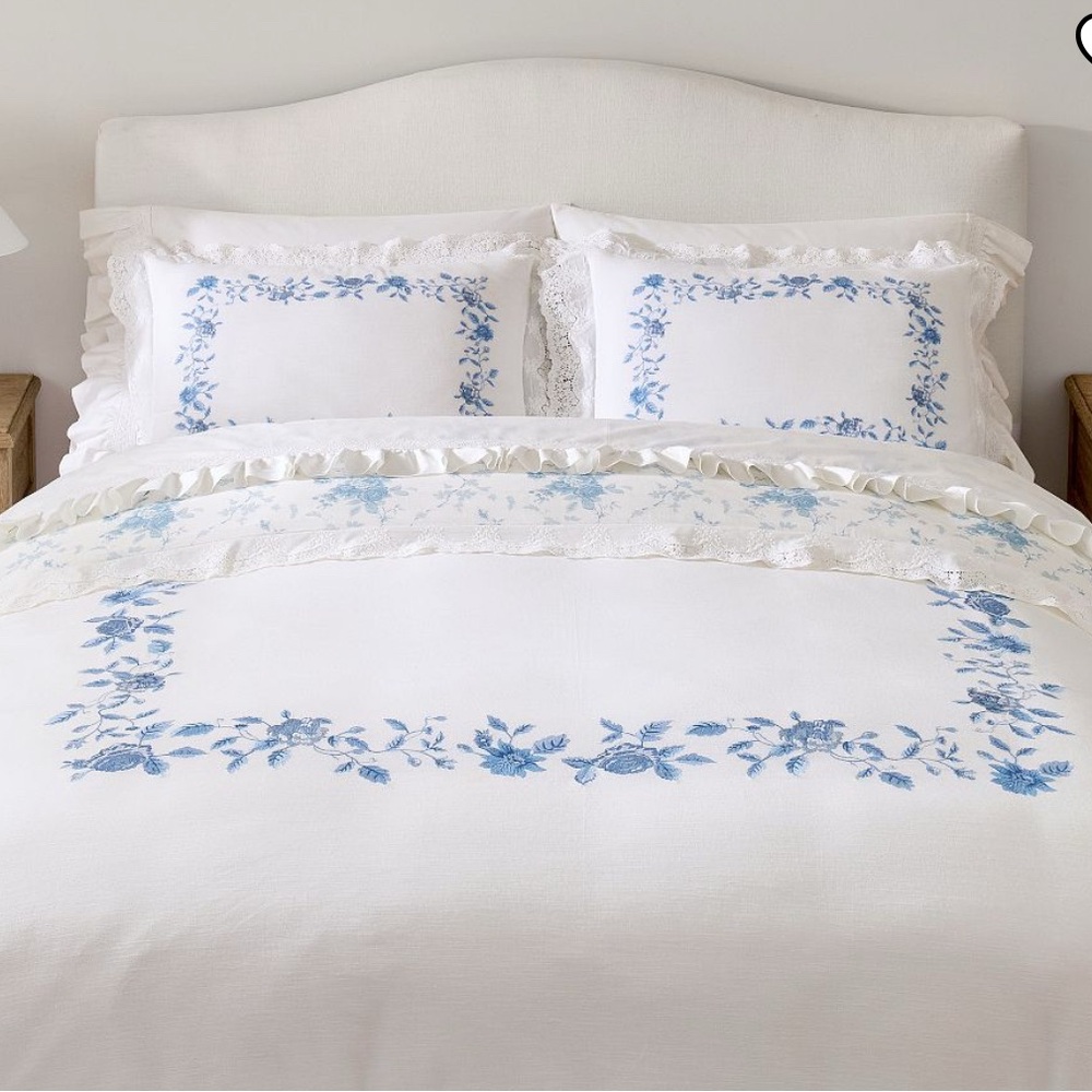 LOVE SHACK FANCY *BLUE ROSE DUVET COVER *SIZE: QUEEN *NWT $259.00